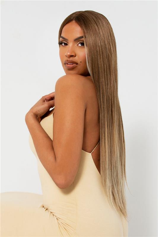 The Pia Poker Straight Face Framed Balayage Blonde Lace Front Wig