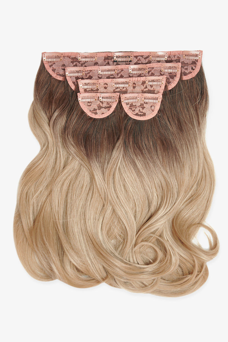 Superdicke 16" 5-teilige Föhn-Wellen-Clip-In-Haarverlängerungen - BLONDE | VERWURZELT KALIFORNISCHE BLONDINE #1