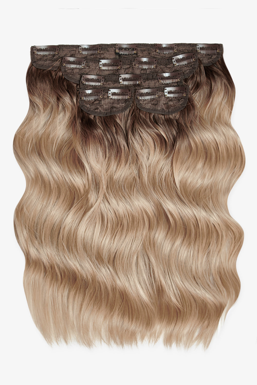 Super Thick 16'' 5 Piece Brushed Out Wave Clip In Hair Extensions - BLONDES | ROOTED CALIFORNIA BLONDE #1