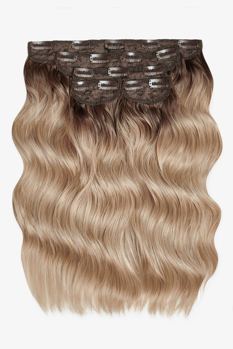 Superdicke 16'' 5-teilige gebürstete Wellen-Clip-In-Haarverlängerungen - BLONDE | VERWURZELT KALIFORNISCHE BLONDINE #1