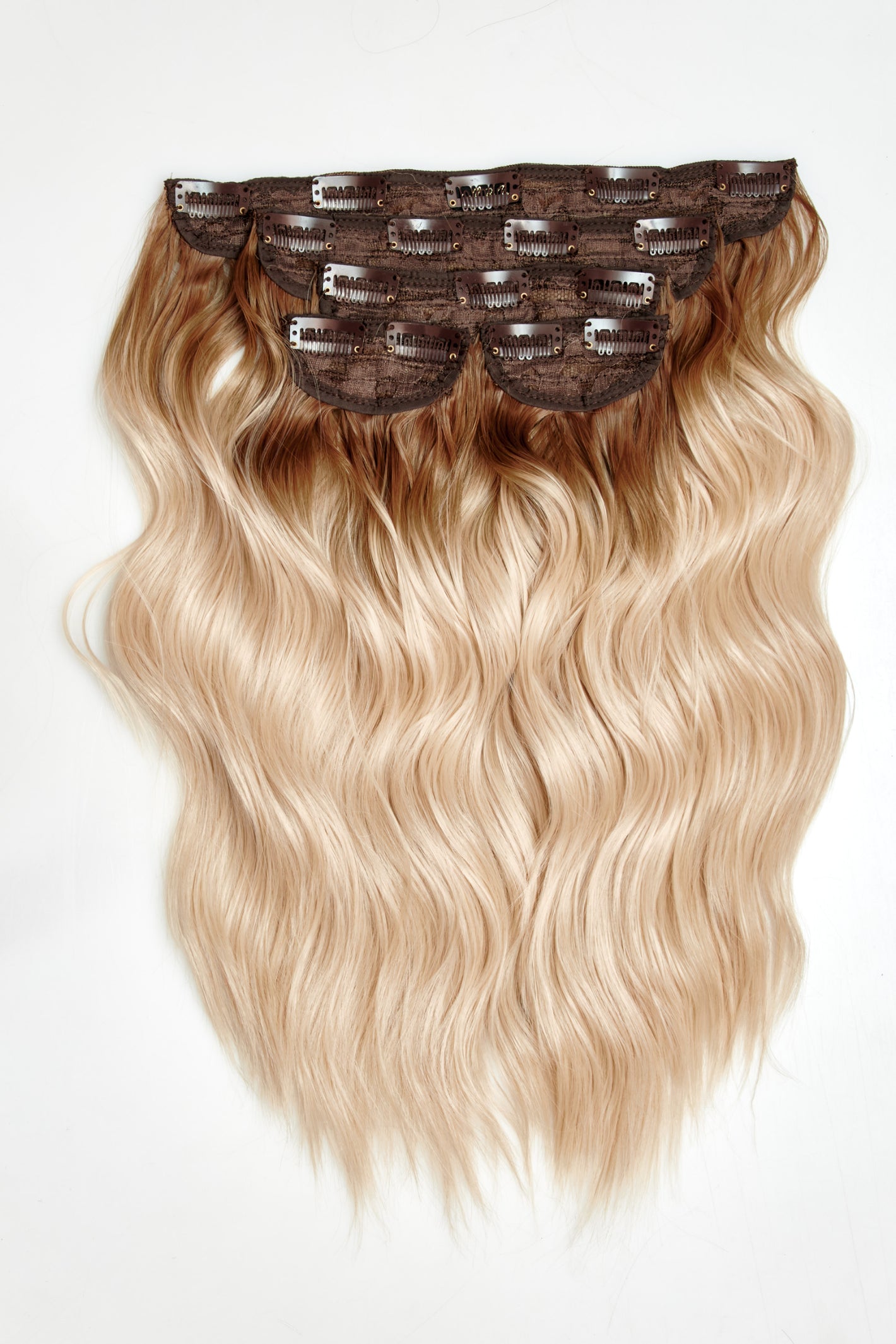 Super Thick 16'' 5 Piece Brushed Out Wave Clip In Hair Extensions - BLONDES | ROOTED LIGHT BLONDE #1