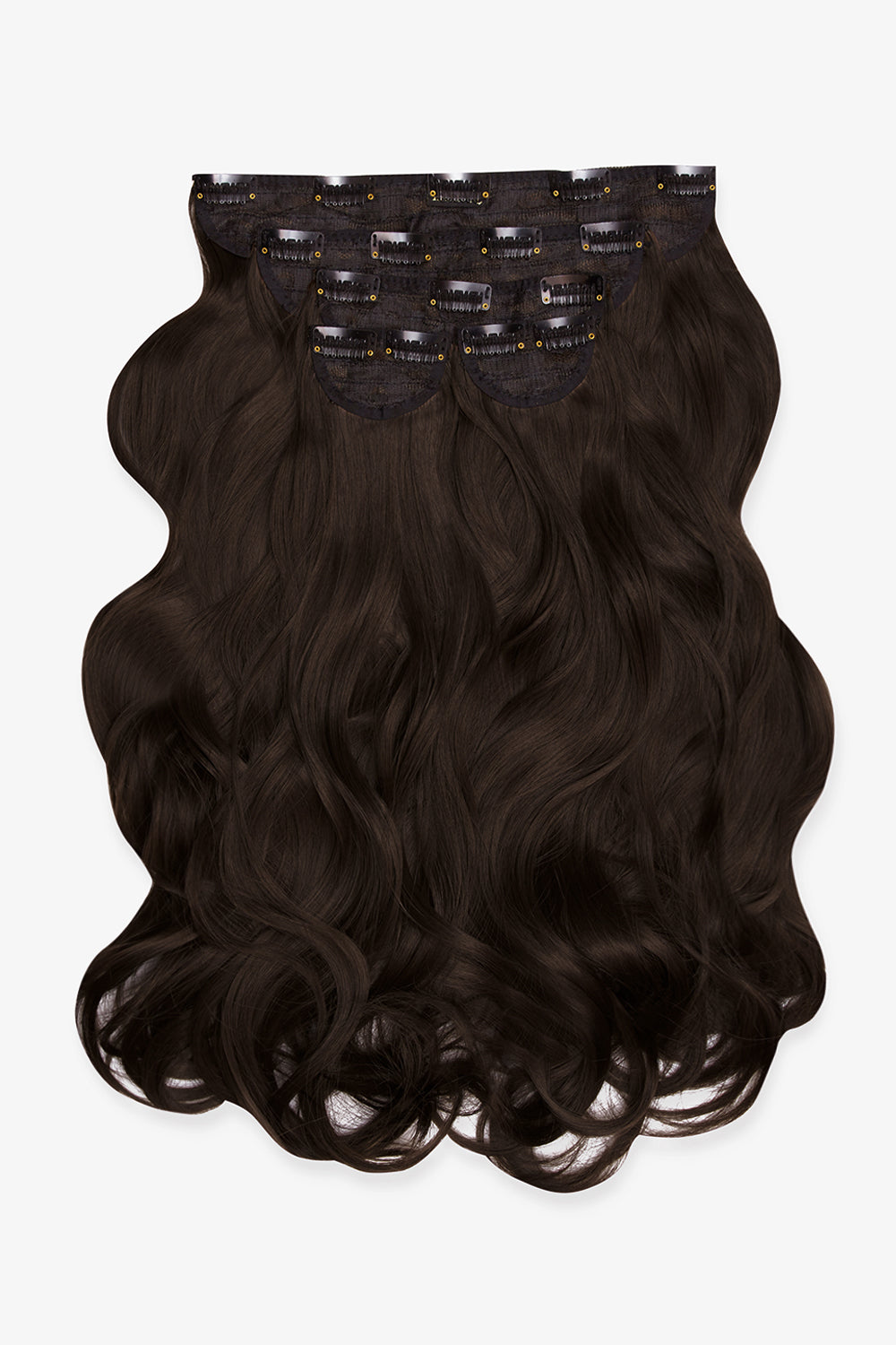 Extensions de cheveux à clip ondulés naturels super épais de 22 po en 5 pièces - MARRONS | MARRON FONCÉ #2