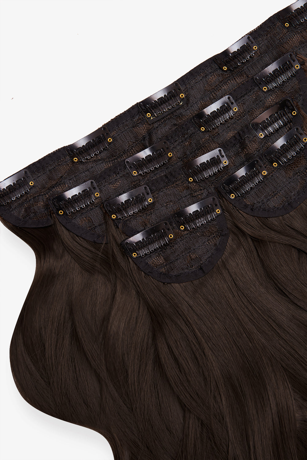 Extensions de cheveux à clip ondulés naturels super épais de 22 po en 5 pièces - MARRONS | MARRON FONCÉ #3