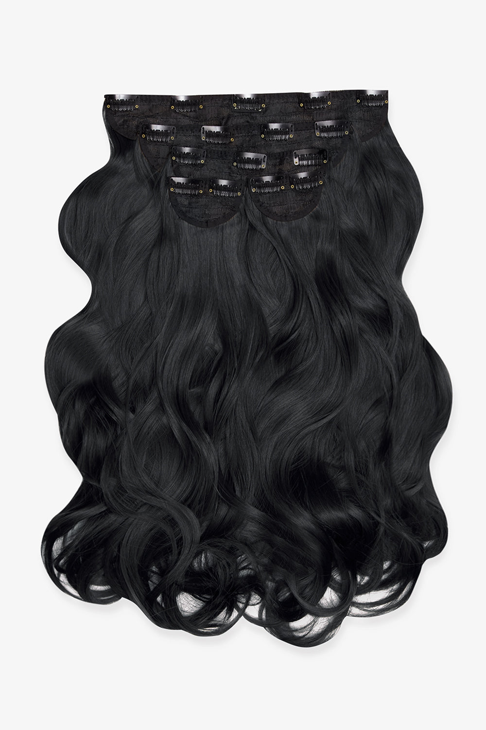 Extensions de cheveux à clip ondulés naturels super épais de 22 po en 5 pièces - NOIRS | NOIR DE JAIS #2