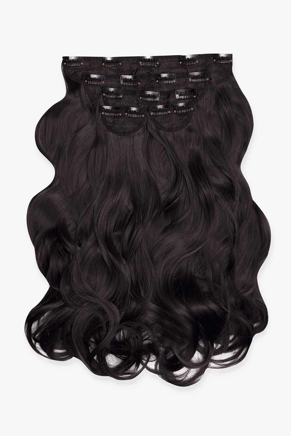 Extensions de cheveux à clip ondulés naturels super épais de 22 po en 5 pièces - NOIRS | CORBEAU #1