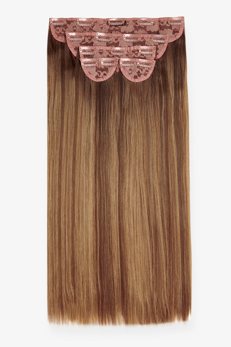 Super Thick 22" 5 Piece Straight Clip In Hair Extensions - BROWNS | ROOTED MELLOW BROWN #1