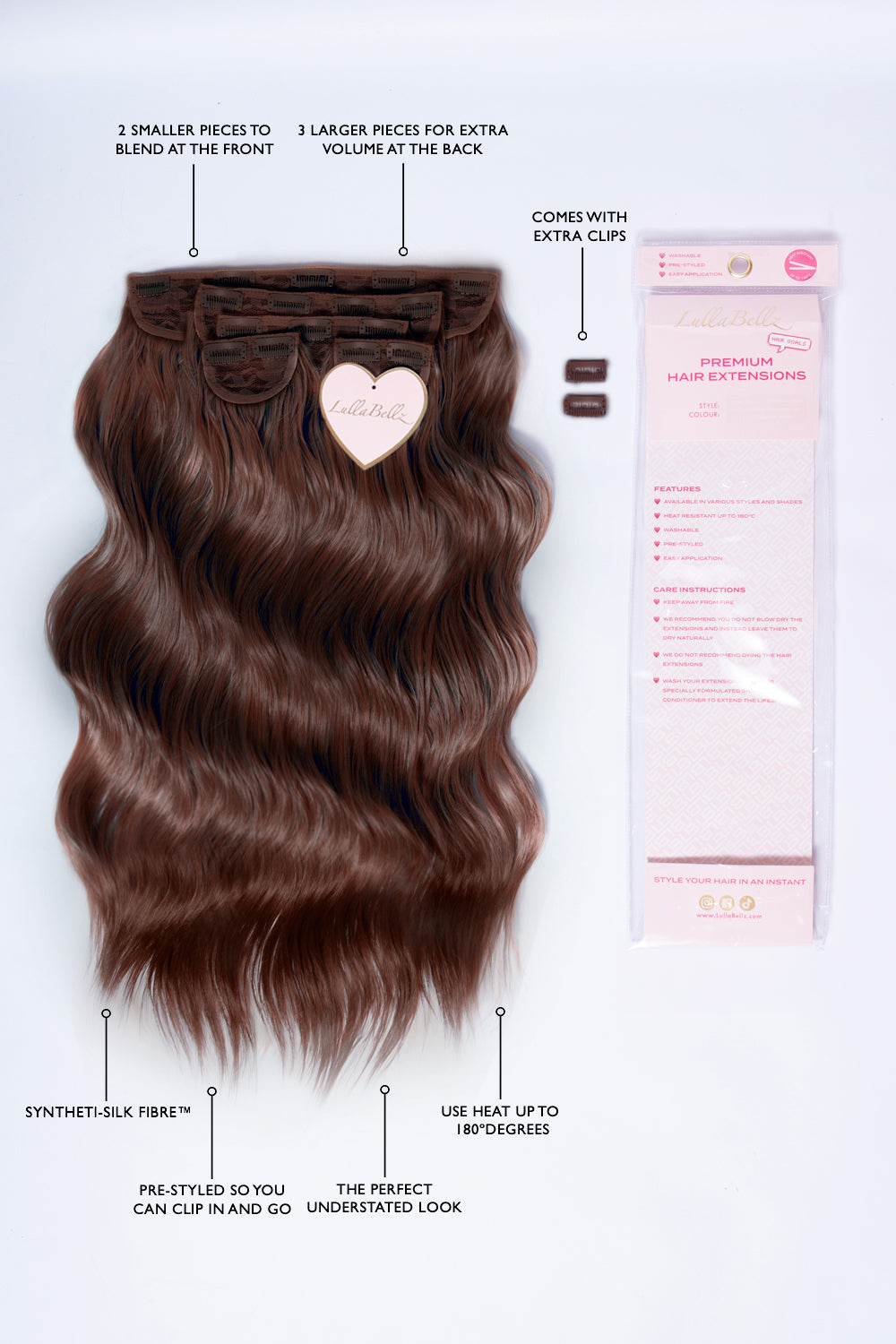 Super Thick 22'' 5 Piece Brushed Out Wave Clip In Hair Extensions - BROWNS | CHESTNUT #5