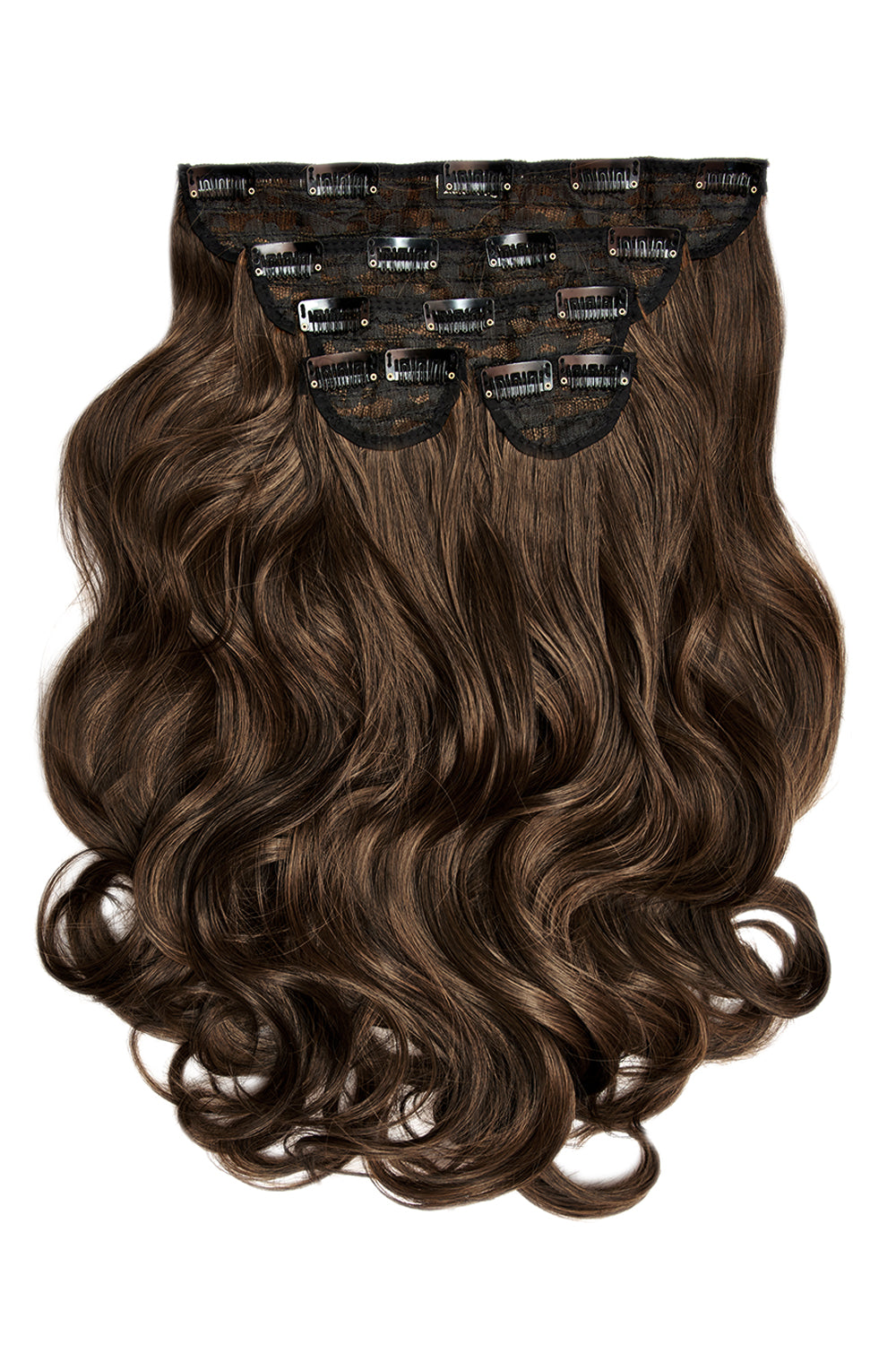 Extensions de cheveux à clip ondulés naturels super épais de 22 po en 5 pièces - MARRONS | BRUN FONCÉ &amp; CARAMEL #1