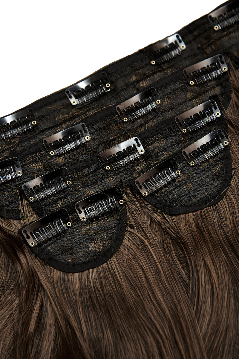 Superdicke 55,9 cm lange, 5-teilige natürliche gewellte Clip-In-Haarverlängerungen - BRAUN | DUNKELBRAUN &amp; KARAMELL #2