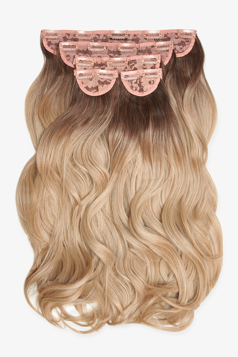 Superdicke 55,9 cm lange, 5-teilige natürliche gewellte Clip-In-Haarverlängerungen - BLONDE | VERWURZELT KALIFORNISCHE BLONDINE #1