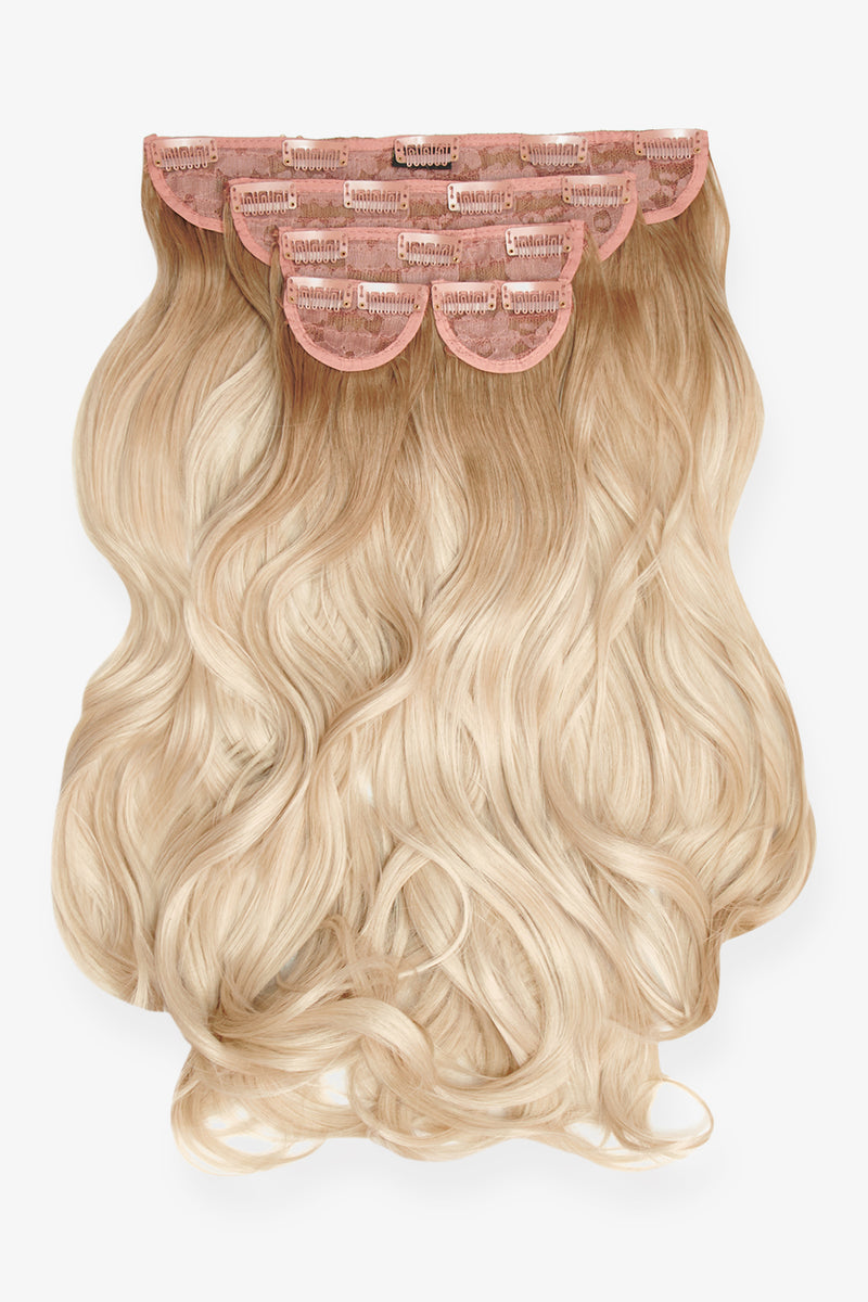 Superdicke 55,9 cm lange, 5-teilige natürliche gewellte Clip-In-Haarverlängerungen - BLONDE | VERWURZELTES HELLBLOND #1