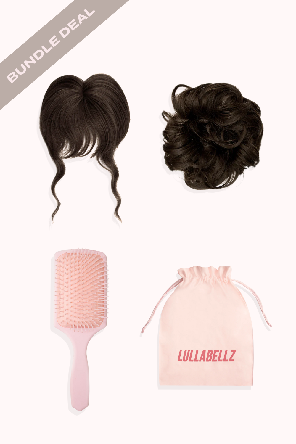 Premium Messy Bun Scrunchie & Feathered Fringe Clip in Bangs + Hair Care Set