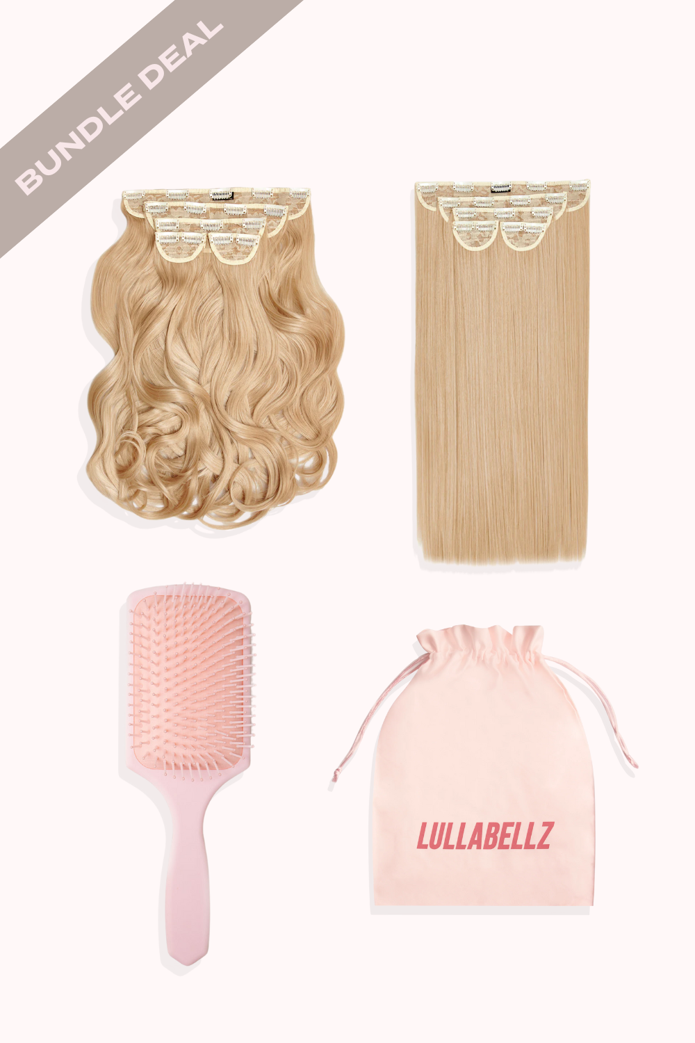 Super Thick 22" Blow Dry Clip in Hair Extensions & 22" Straight Clip in Hair Extensions + Hair Care Set