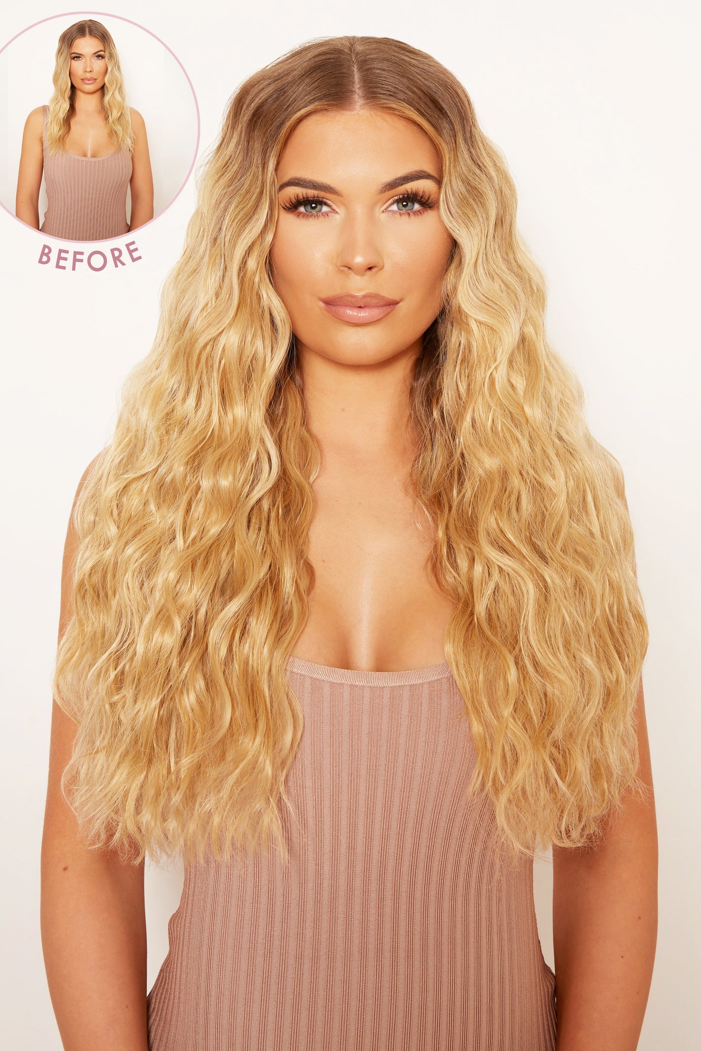 Super Thick 22" 5 Piece Crimped Clip In Hair Extensions + Hair Care Bundle