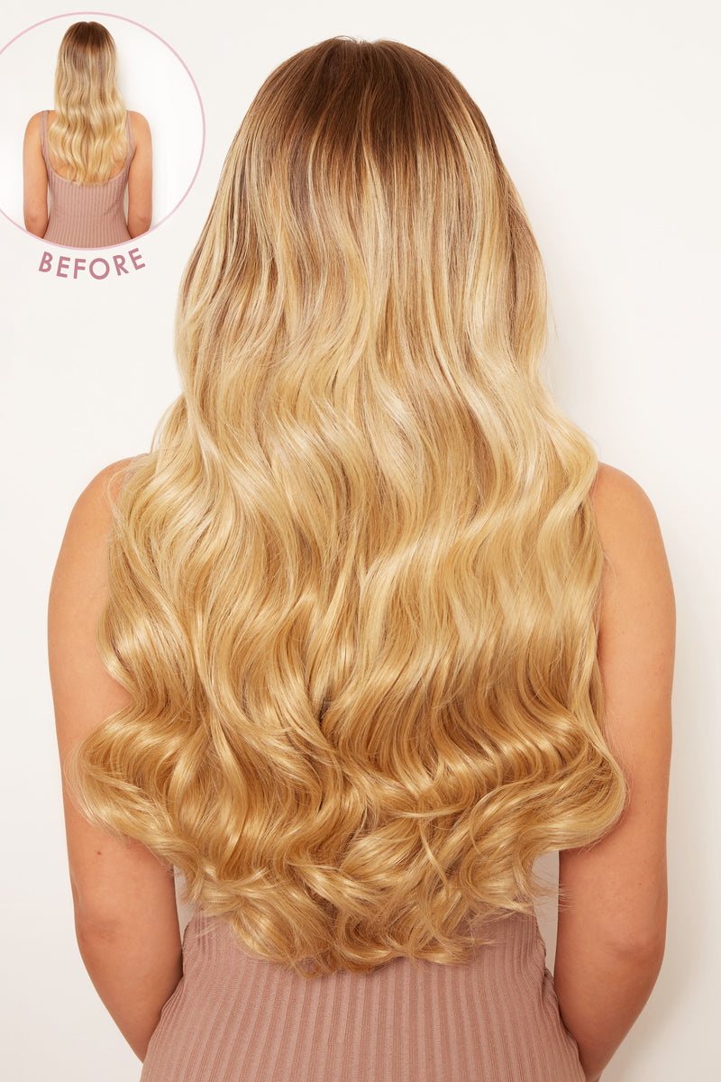 Superdicke 55,9 cm lange, 5-teilige natürliche gewellte Clip-In-Haarverlängerungen - BLONDE | GOLDBLOND #2