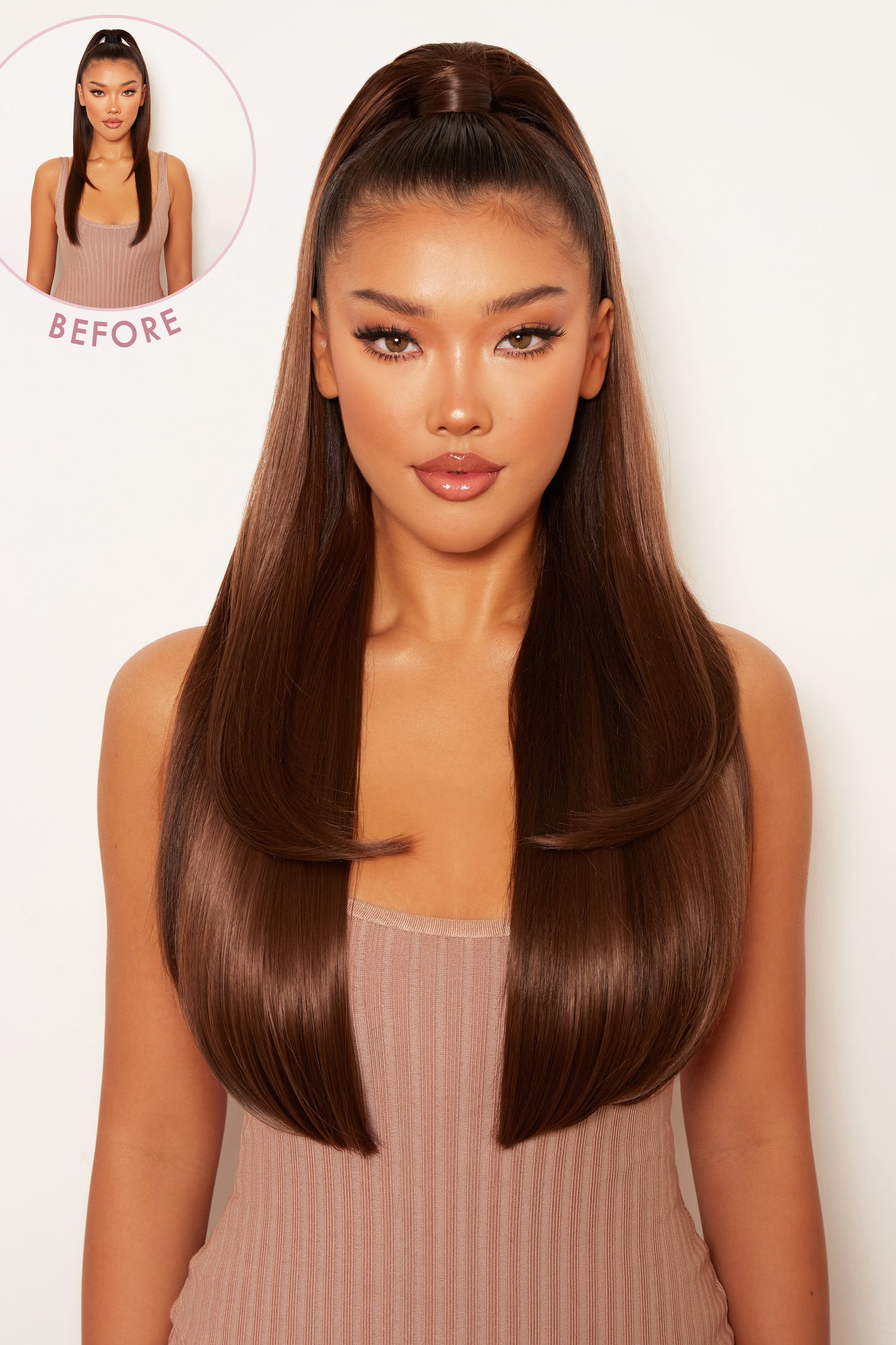 Ultimate Half Up Half Down 22'' Straight Extension and Pony Set [Clearance Lines] - BROWNS | CHESTNUT #1