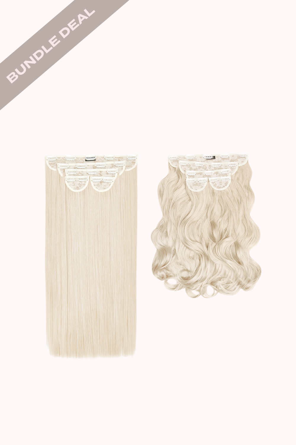 Super Thick 22" Straight + Super Thick 22" Natural Wavy Clip in Hair Extensions Bundle - BLONDES | BLEACH BLONDE #1