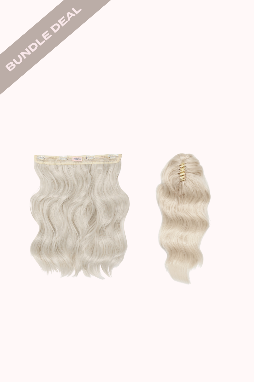 18" 1 Piece Hidden Halo Brushed Out Wave & Brushed Out Wave 16" Claw Clip Pony Bundle - BLONDES | BLEACH BLONDE #1