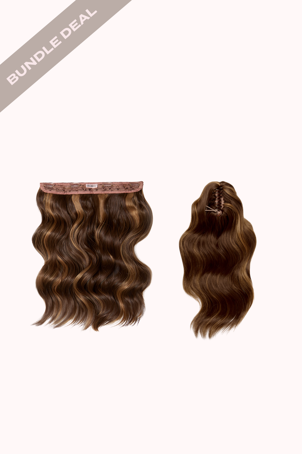 18" 1 Piece Hidden Halo Brushed Out Wave & Brushed Out Wave 16" Claw Clip Pony Bundle - BROWNS | BLONDETTE #1