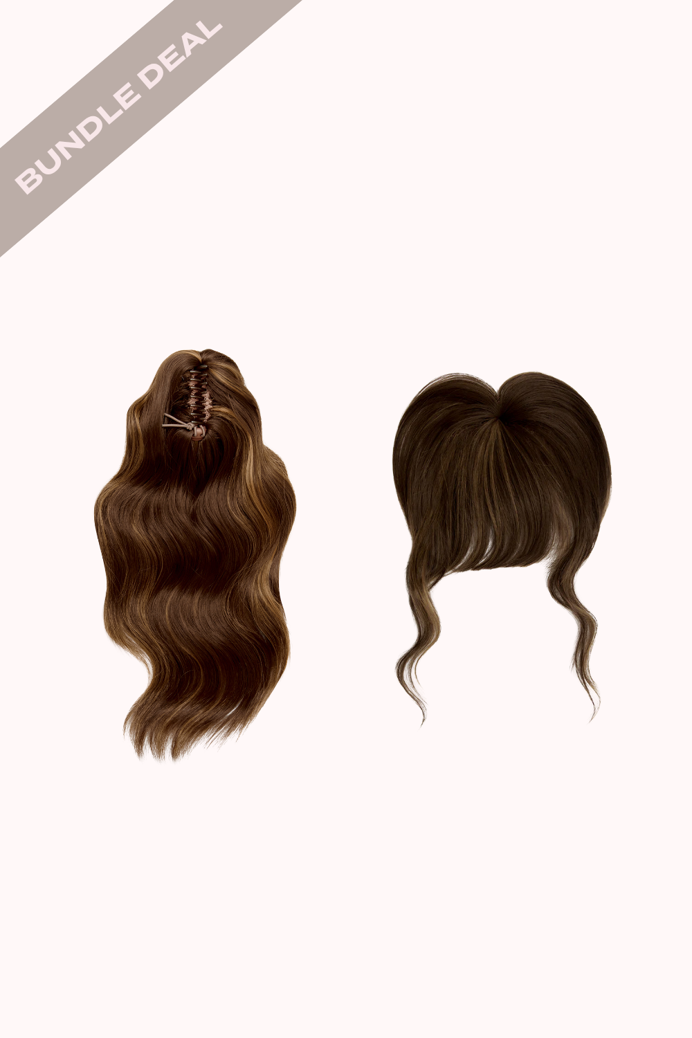 Brushed Out Wave 16" Claw Clip + Feathered Fringe Clip In Bangs Bundle - BROWNS | BLONDETTE #1