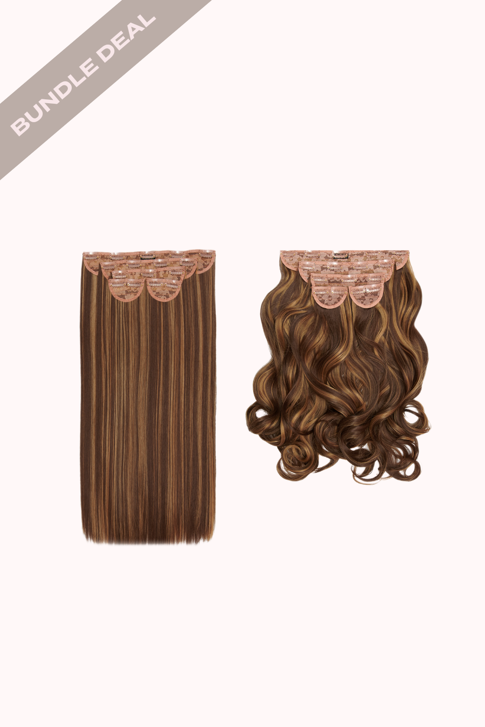 Super Thick 22" Straight + Super Thick 22" Natural Wavy Clip in Hair Extensions Bundle - BROWNS | BLONDETTE #1
