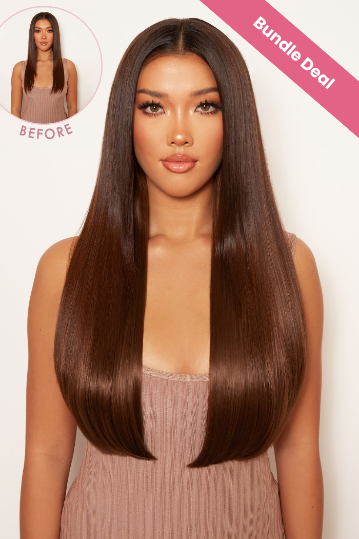 Super Thick 22" 5 Piece Straight Clip In Hair Extensions + Hair Care Bundle