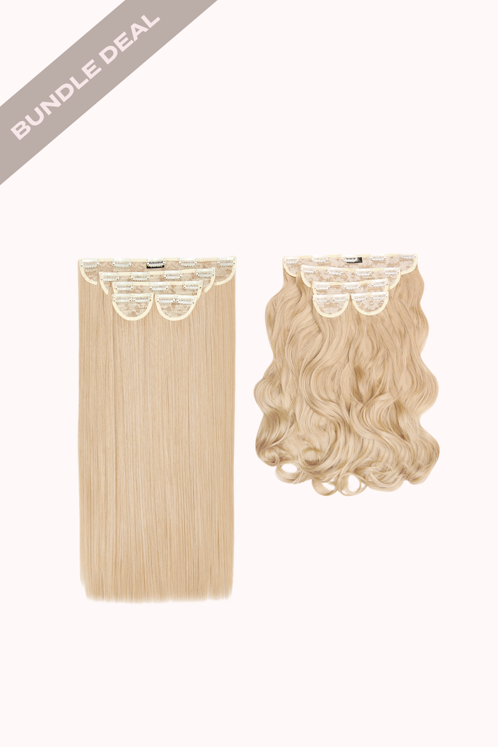 Super Thick 22" Straight + Super Thick 22" Natural Wavy Clip in Hair Extensions Bundle - BLONDES | CHAMPAGNE BLONDE #1