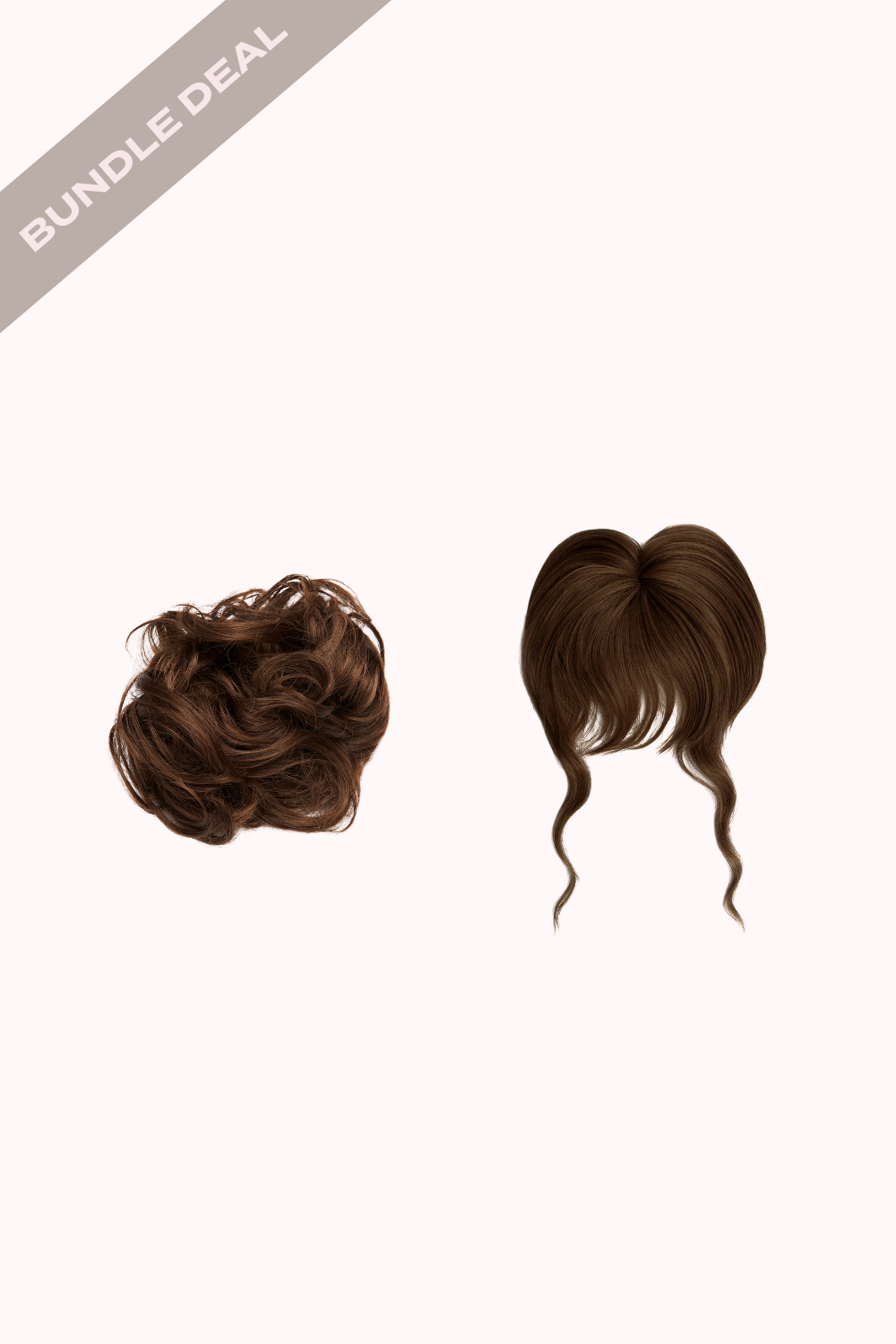 Feathered Fringe Clip In Bangs + Premium Messy Bun Scrunchie Bundle - BROWNS | CHESTNUT #1