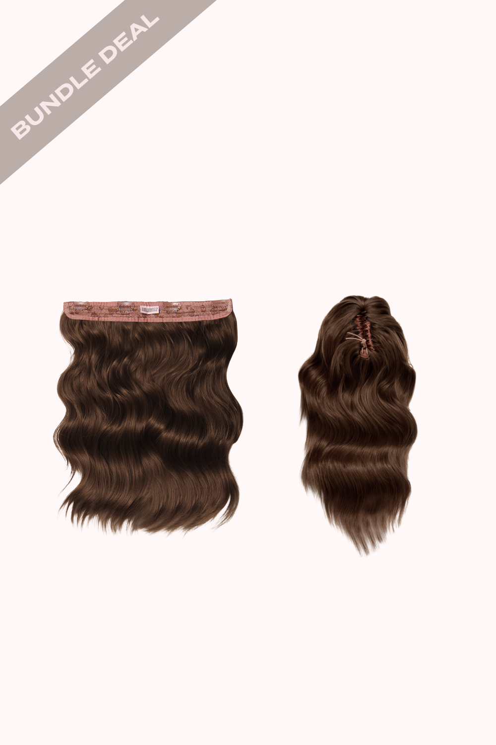 18" 1 Piece Hidden Halo Brushed Out Wave & Brushed Out Wave 16" Claw Clip Pony Bundle - BROWNS | CHESTNUT #1