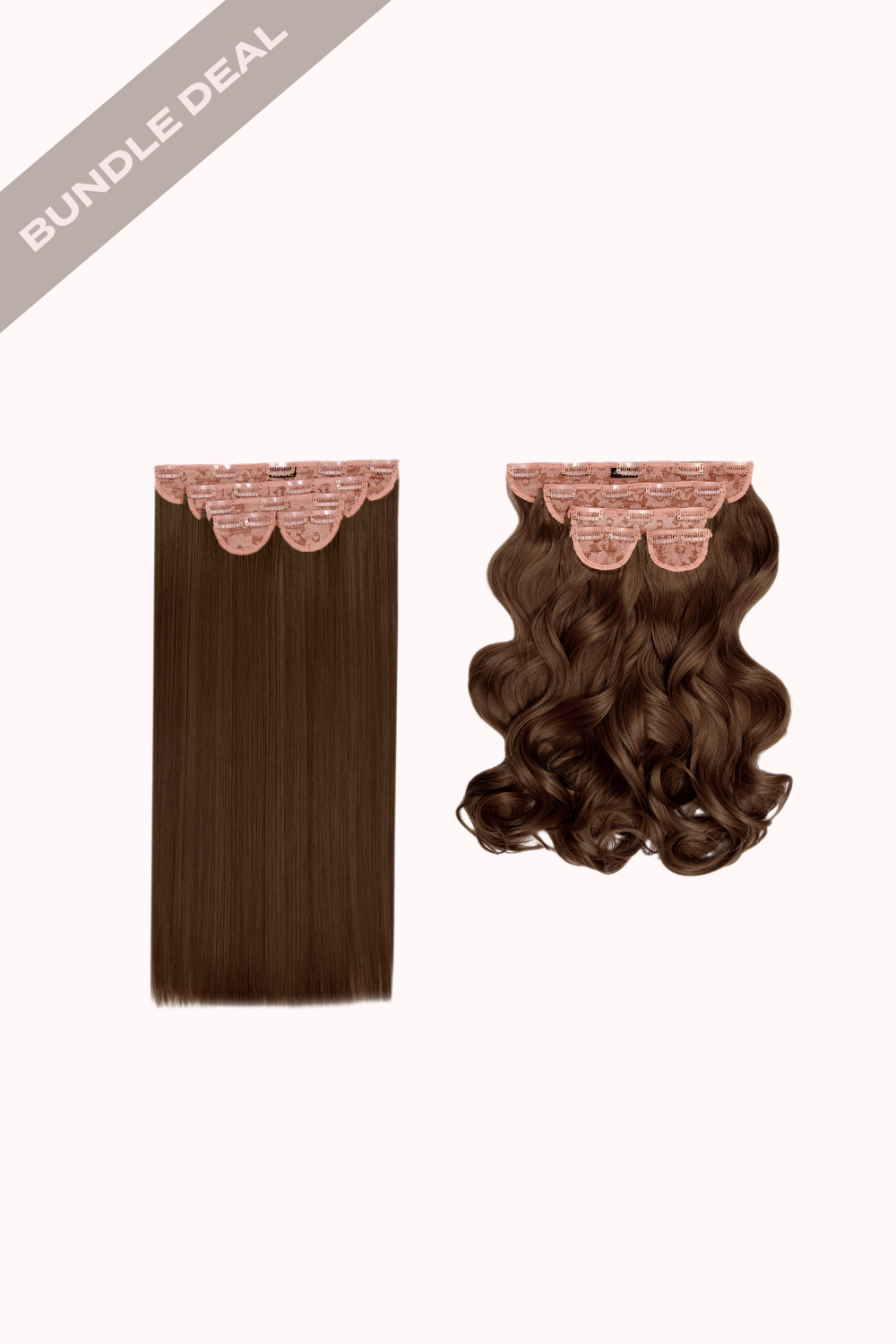Super Thick 22" Straight + Super Thick 22" Natural Wavy Clip in Hair Extensions Bundle - BROWNS | CHESTNUT #1