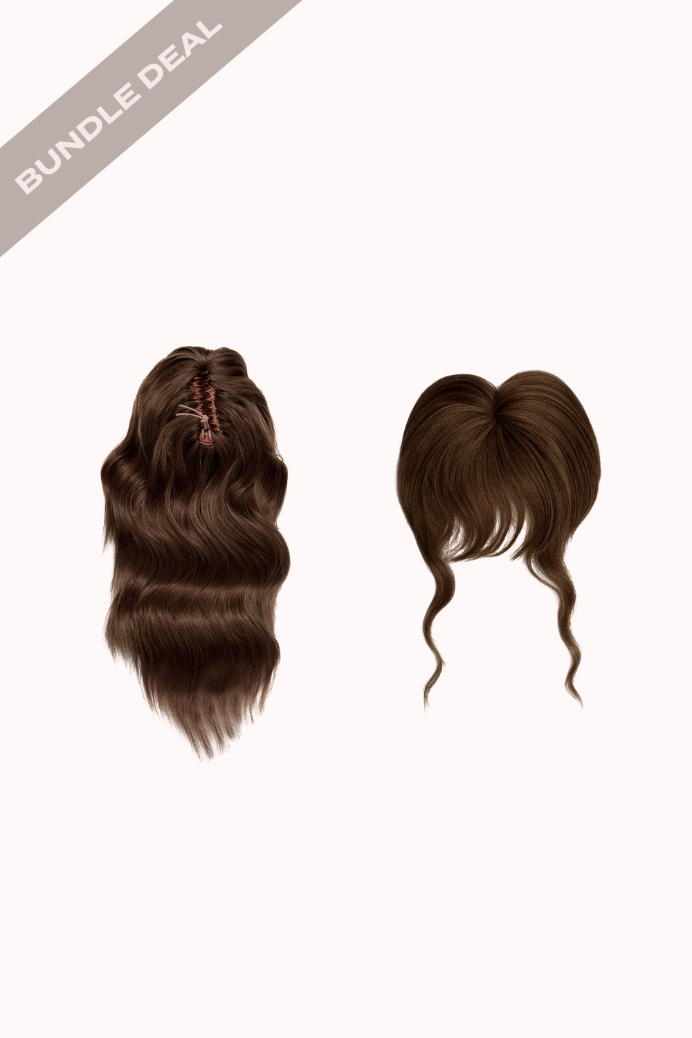 Brushed Out Wave 16" Claw Clip + Feathered Fringe Clip In Bangs Bundle - BROWNS | CHESTNUT #1