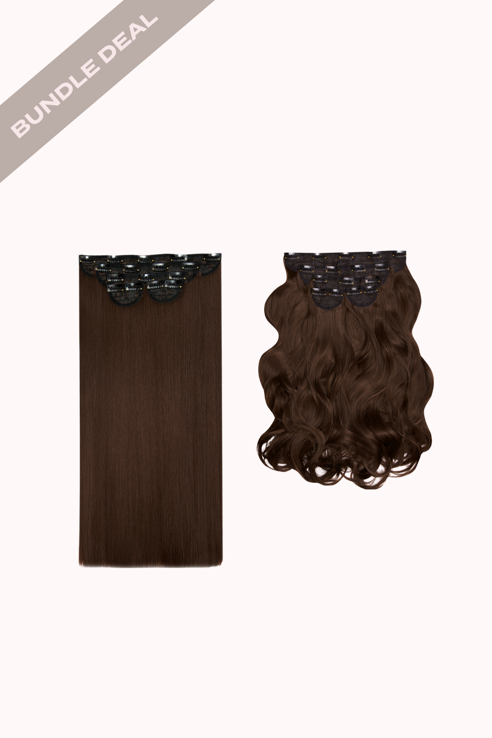 Super Thick 22" Straight + Super Thick 22" Natural Wavy Clip in Hair Extensions Bundle - BROWNS | CHOCOLATE BROWN #1