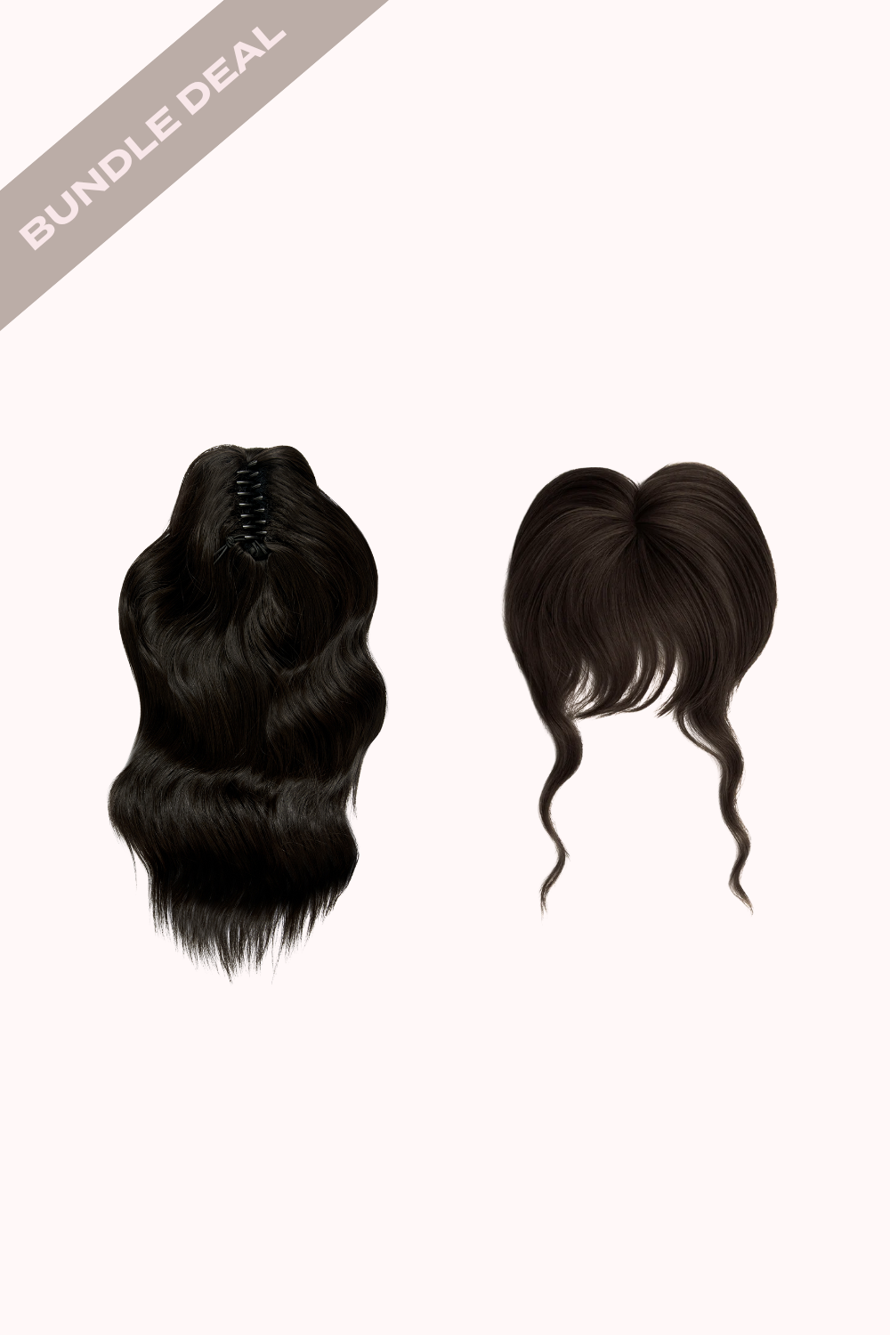 Brushed Out Wave 16" Claw Clip + Feathered Fringe Clip In Bangs Bundle - BROWNS | DARK BROWN #1