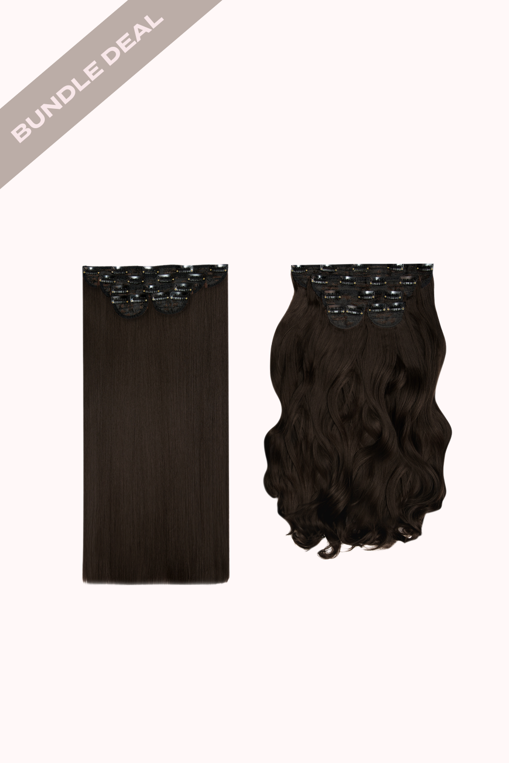 Super Thick 22" 5 Piece Straight & Super Thick 22" 5 Piece Curly Bundle - BROWNS | DARK BROWN #1