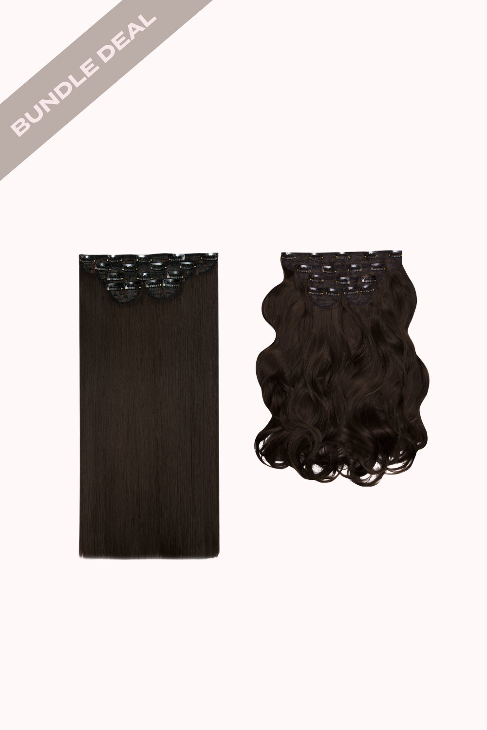 Super Thick 22" Straight + Super Thick 22" Natural Wavy Clip in Hair Extensions Bundle - BROWNS | DARK BROWN #1