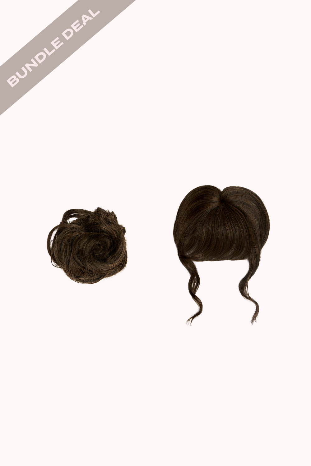 Feathered Fringe Clip In Bangs + Premium Messy Bun Scrunchie Bundle - BROWNS | DARK BROWN & CARAMEL #1