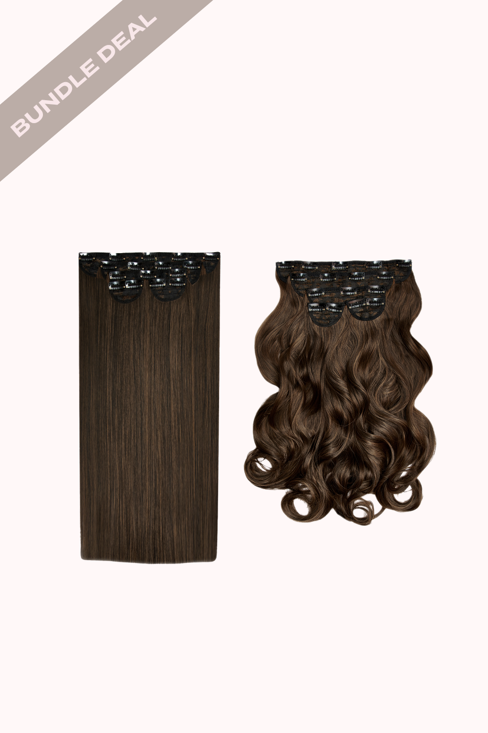 Super Thick 22" 5 Piece Straight & Super Thick 22" 5 Piece Curly Bundle - BROWNS | DARK BROWN & CARAMEL #1