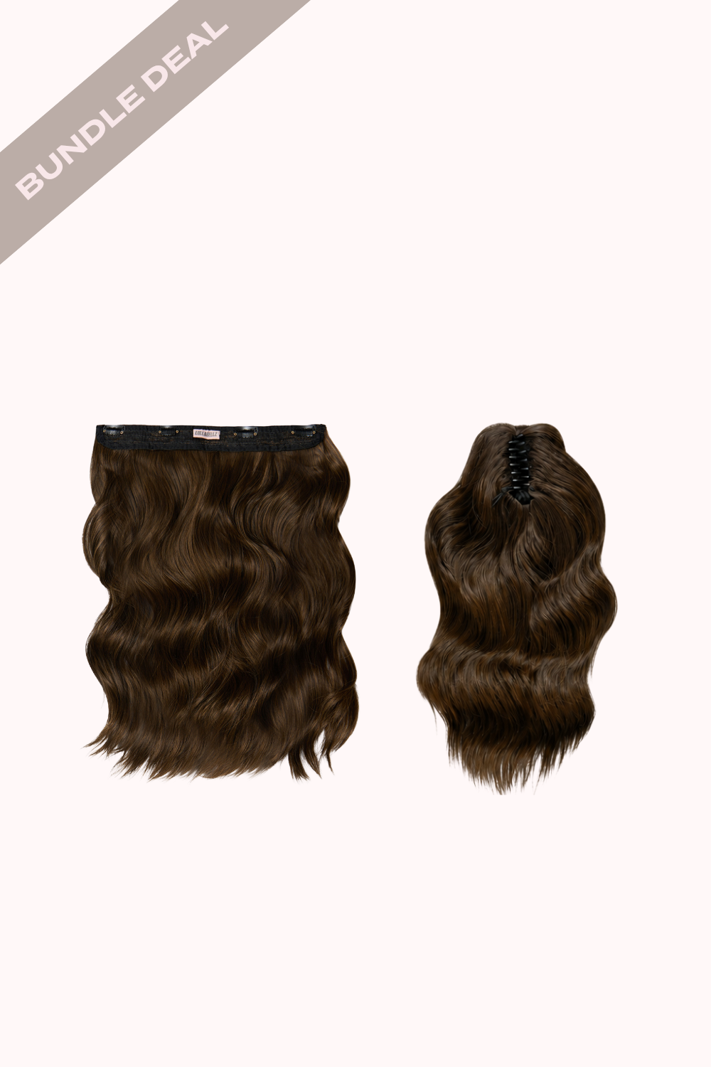 18" 1 Piece Hidden Halo Brushed Out Wave & Brushed Out Wave 16" Claw Clip Pony Bundle - BROWNS | DARK BROWN & CARAMEL #1
