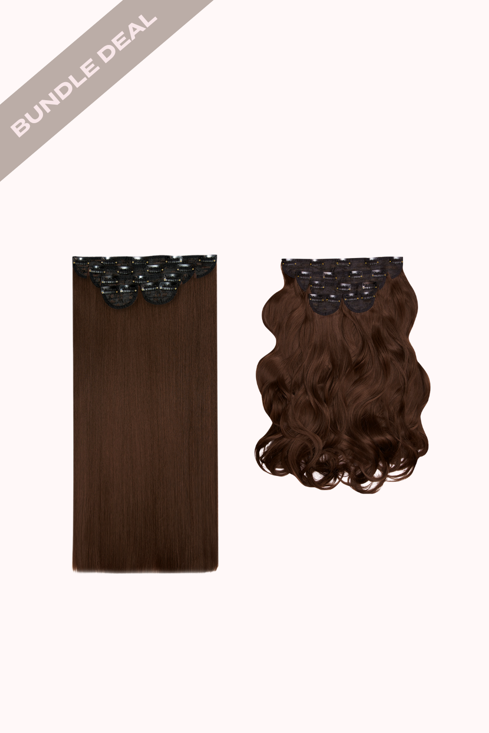 Super Thick 22" Straight + Super Thick 22" Natural Wavy Clip in Hair Extensions Bundle - BROWNS | GOLDEN BROWN #1