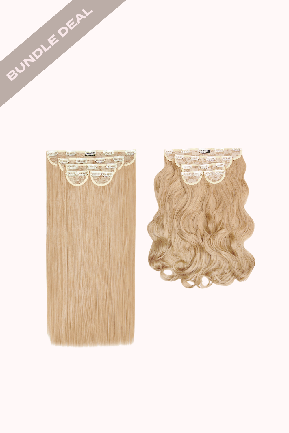 Super Thick 22" Straight + Super Thick 22" Natural Wavy Clip in Hair Extensions Bundle - BLONDES | HONEY BLONDE #1