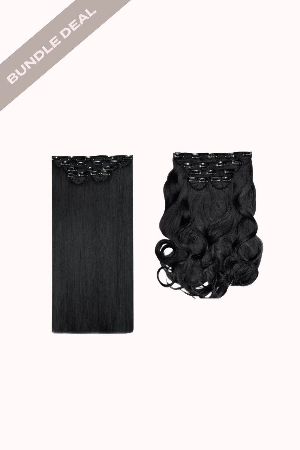 Super Thick 22" 5 Piece Straight & Super Thick 22" 5 Piece Blow Dry Wavy Bundle - BLACKS | JET BLACK #1