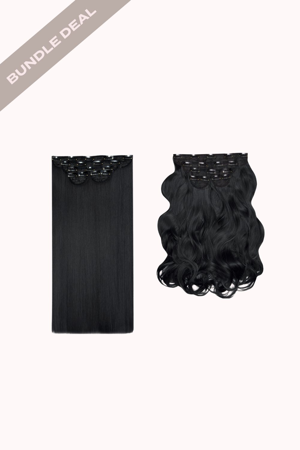 Super Thick 22" Straight + Super Thick 22" Natural Wavy Clip in Hair Extensions Bundle - BLACKS | JET BLACK #1