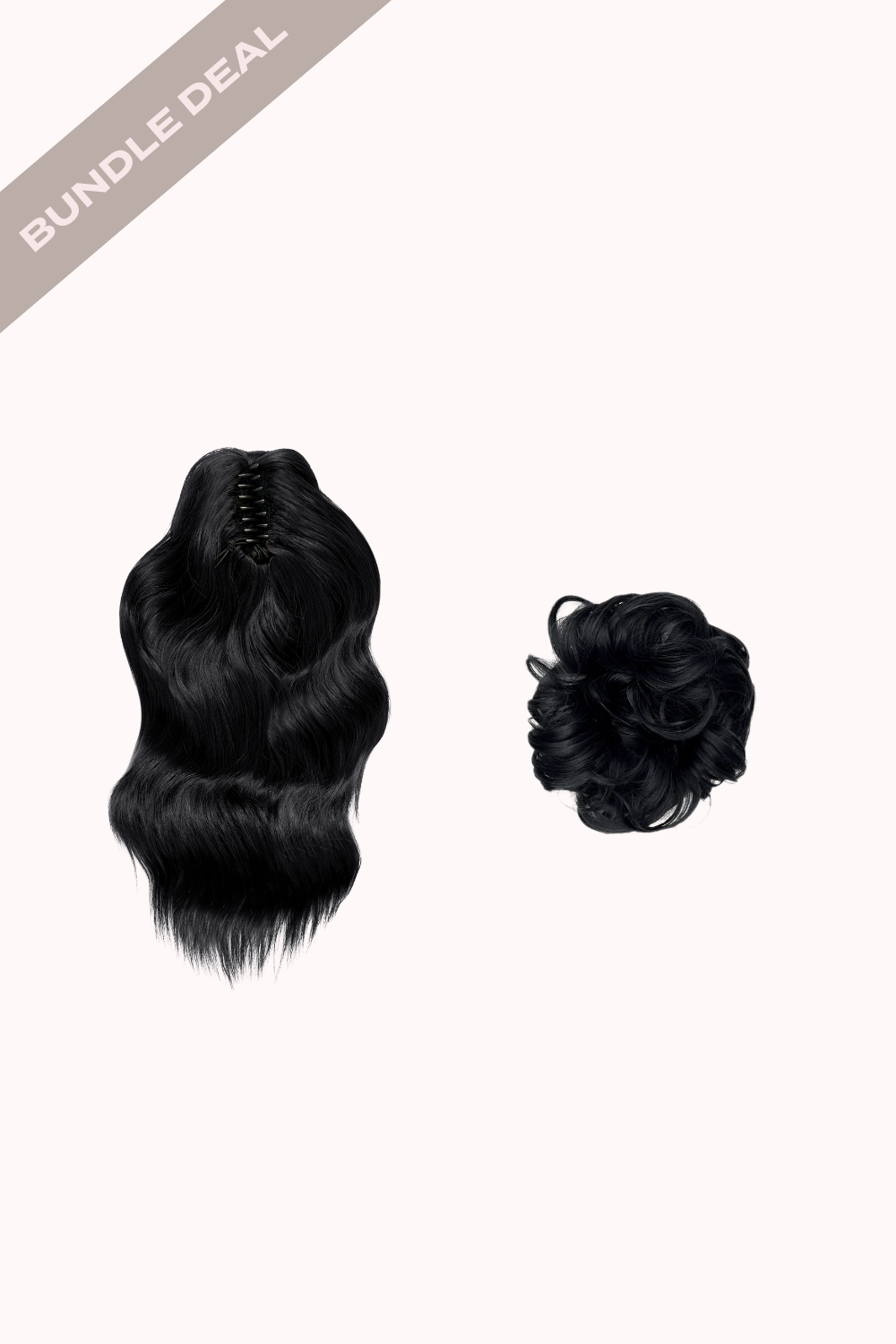 Brushed Out Wave 16" Claw Clip + Premium Messy Bun Scrunchie Bundle - BLACKS | JET BLACK #1