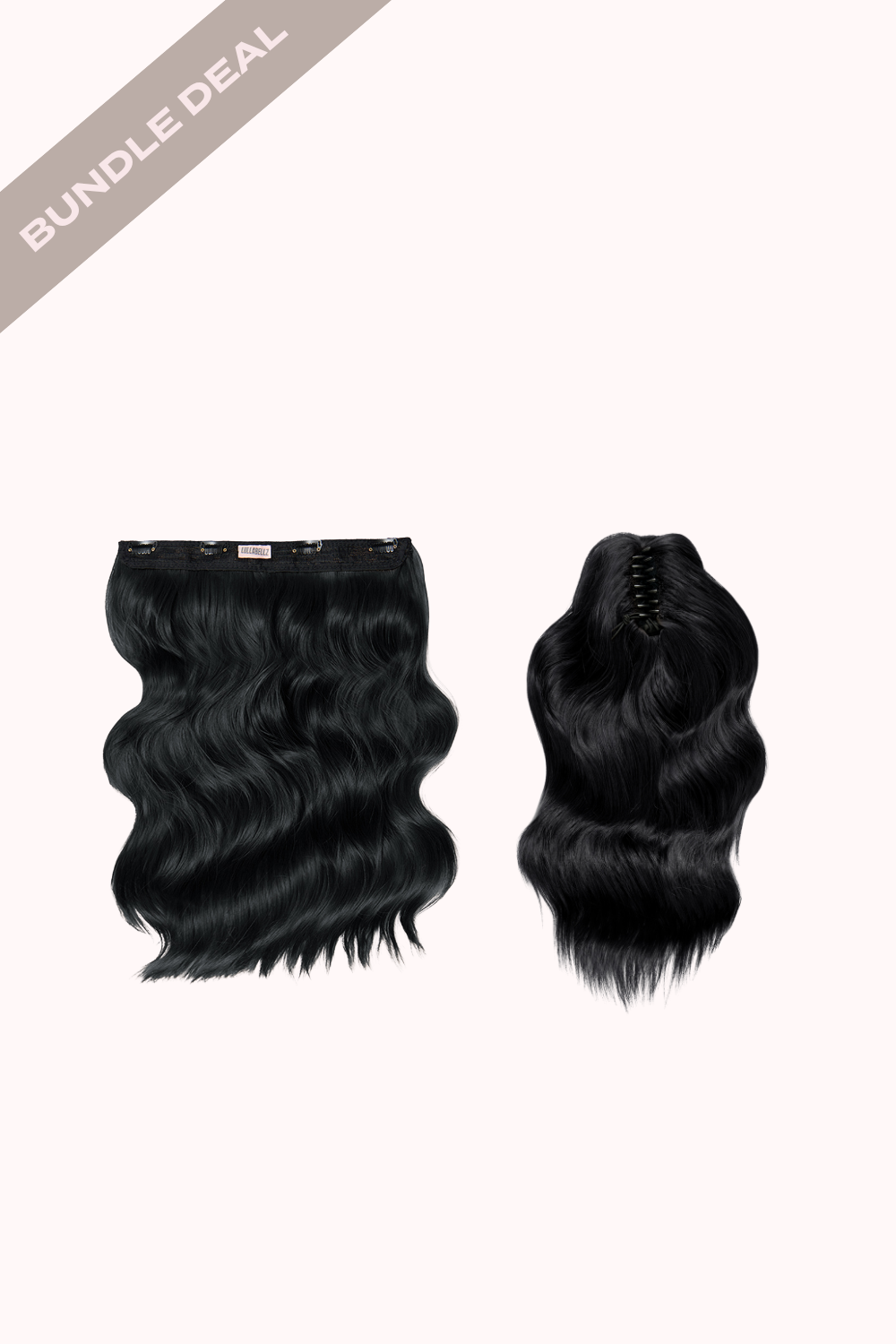 18" 1 Piece Hidden Halo Brushed Out Wave & Brushed Out Wave 16" Claw Clip Pony Bundle - BLACKS | JET BLACK #1