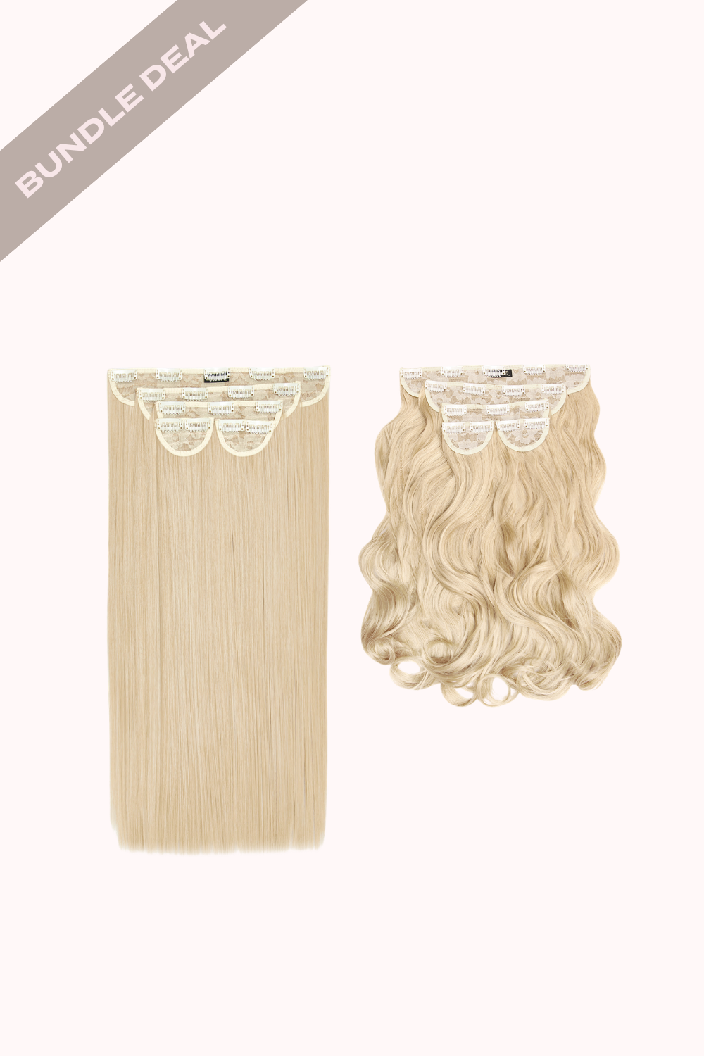 Super Thick 22" Straight + Super Thick 22" Natural Wavy Clip in Hair Extensions Bundle - BLONDES | LIGHT BLONDE #1