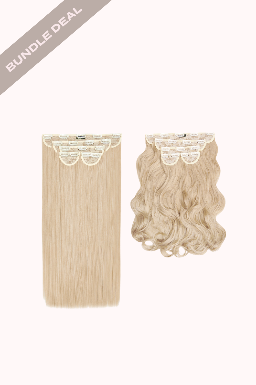 Super Thick 22" Straight + Super Thick 22" Natural Wavy Clip in Hair Extensions Bundle - BLONDES | LIGHT GOLDEN BLONDE #1