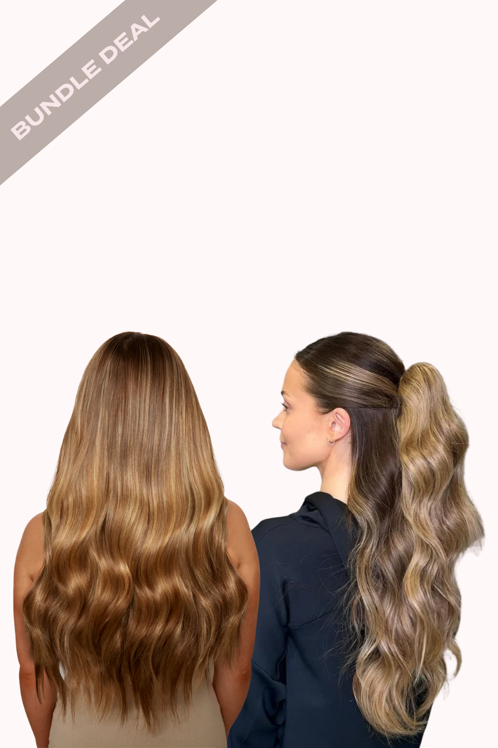 18" 1 Piece Hidden Halo Brushed Out Wave & Brushed Out Wave 16" Claw Clip Pony Bundle