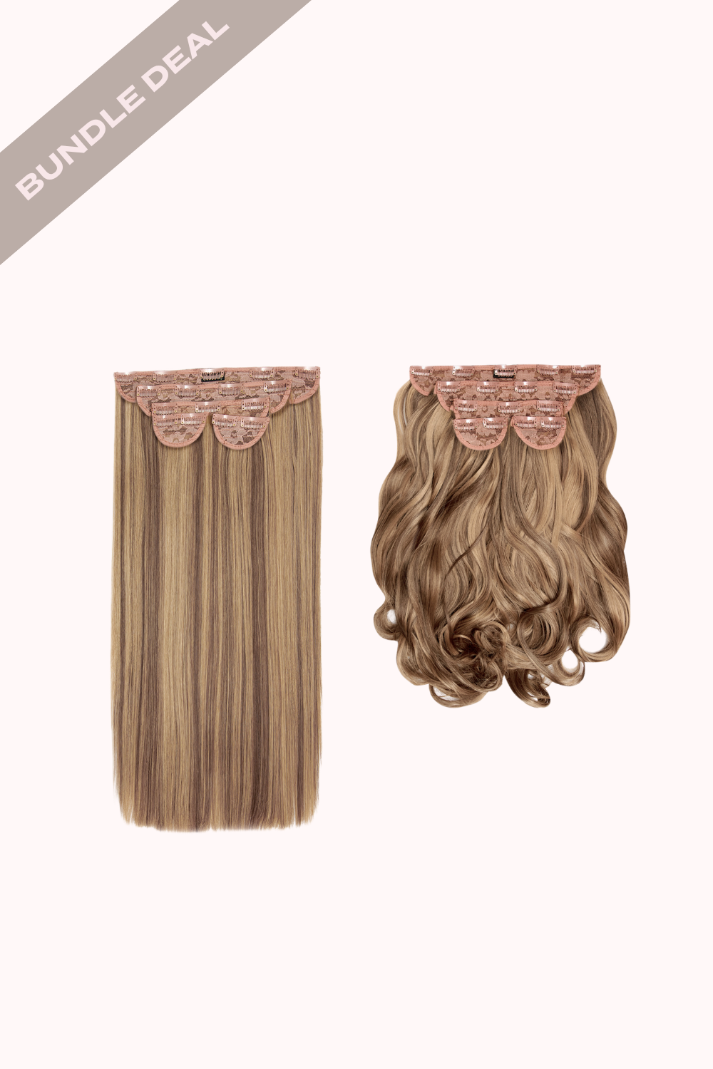Super Thick 22" Straight + Super Thick 22" Natural Wavy Clip in Hair Extensions Bundle - BROWNS | MELLOW BROWN #1