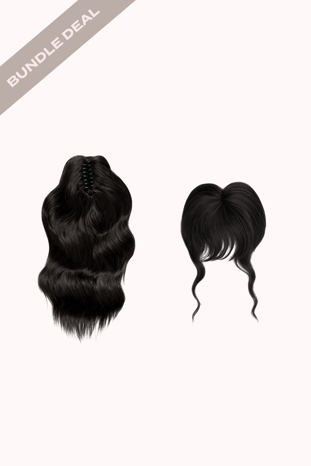 Brushed Out Wave 16" Claw Clip + Feathered Fringe Clip In Bangs Bundle - BLACKS | NATURAL BLACK #1