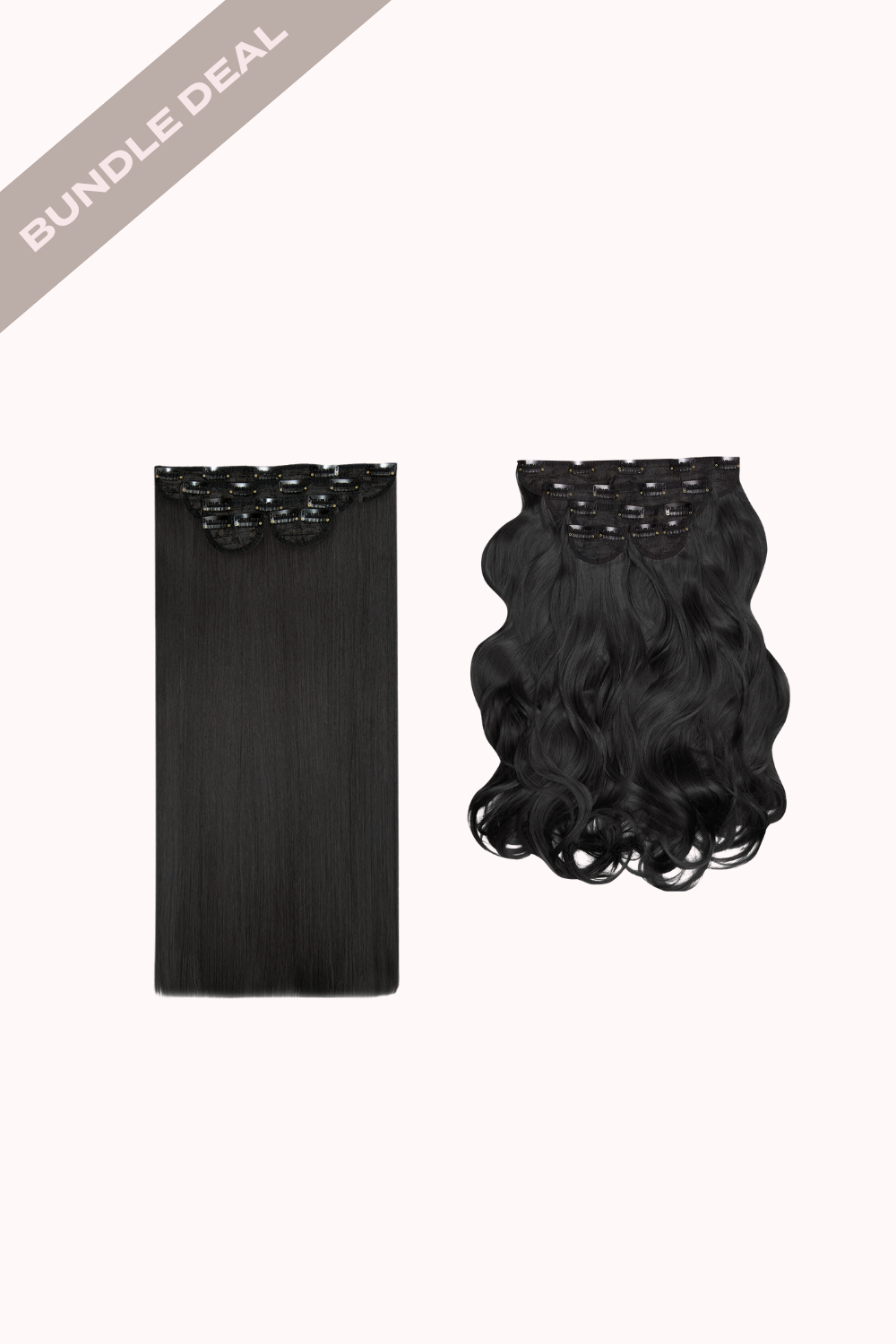 Super Thick 22" Straight + Super Thick 22" Natural Wavy Clip in Hair Extensions Bundle - BLACKS | NATURAL BLACK #1